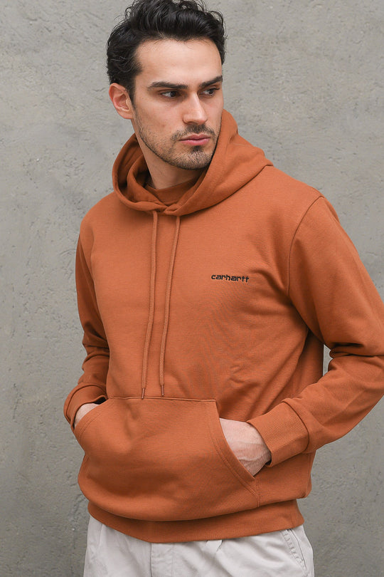 Hooded Script Embroidery Sweat - Rum Black