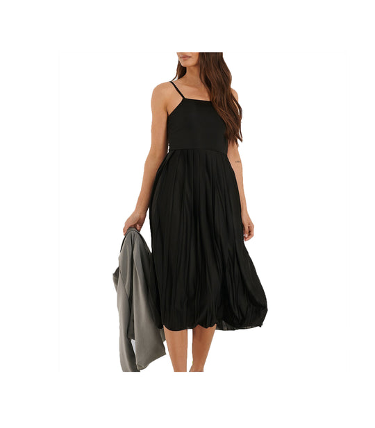 Pleated Strap Dress - Black