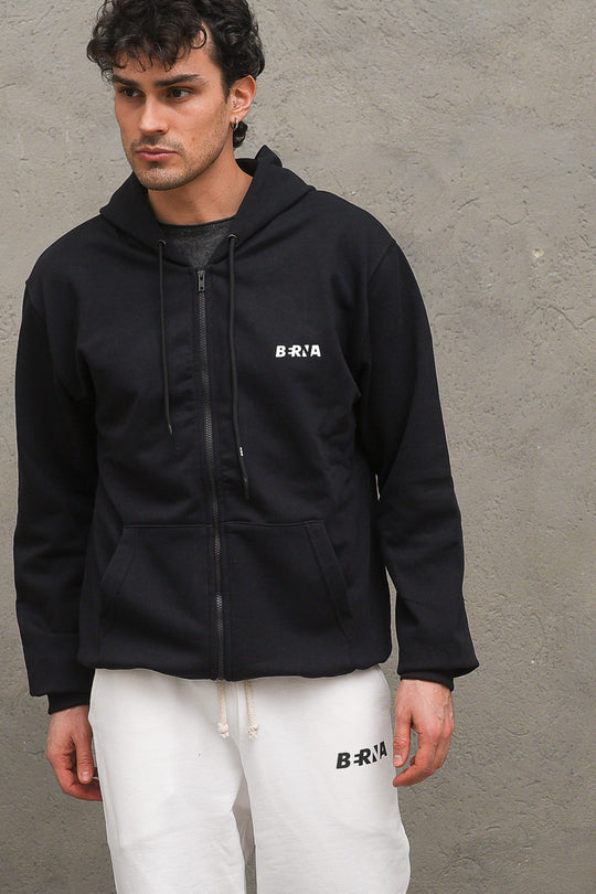 Felpa Zip Logo Berna - Nero