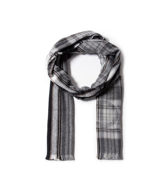 Stola Check Con Logo Strass - Nero/Grigio