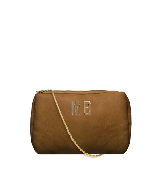 Beautycase In Similpelle E Ecopelliccia Reversibile - personalizzabili 2 lettere a scelta - Cuoio