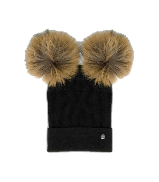 Cuffia Con Pom Pom - Nero