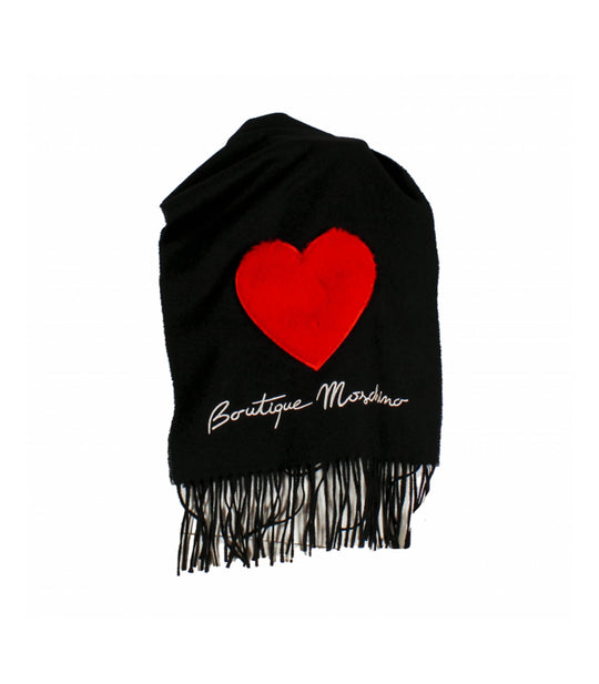 Sciarpa 100% Lambswool + Ricamo - Nero