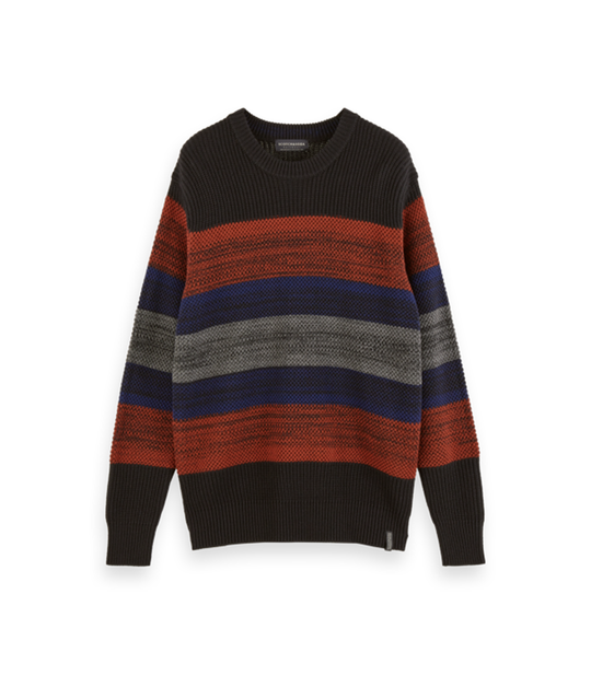 Multicolour Striped Crewneck Pull In Structured Knit
