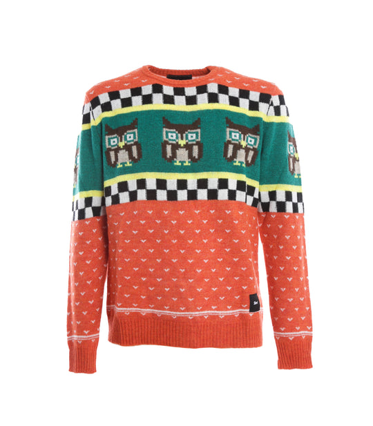 Maglia Girocollo Fantasia Gufo - Orange