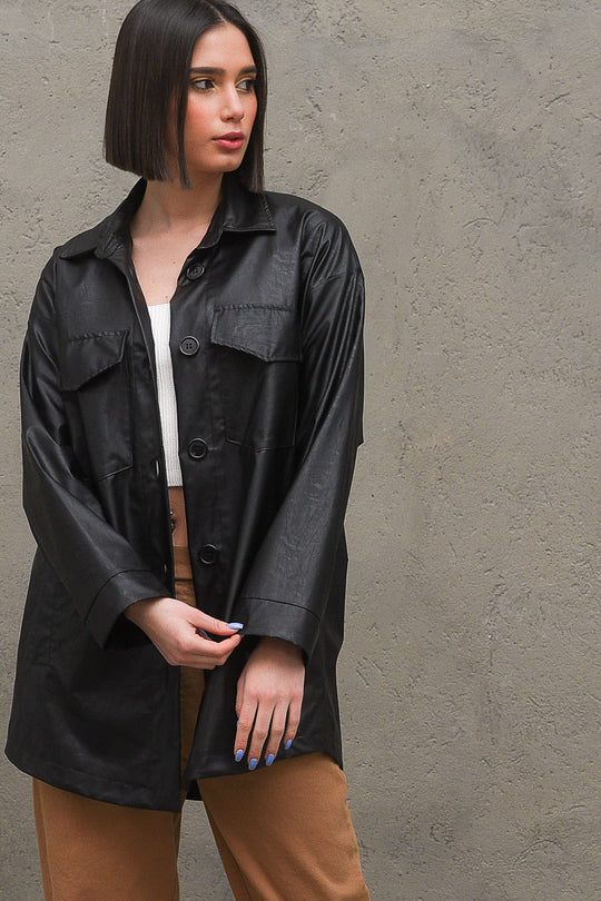 Camicia Over Tasche Donna - Nero