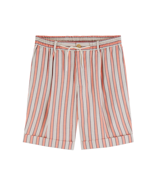 Mid Length - Summer Striped Beach Short In Linen-Blend