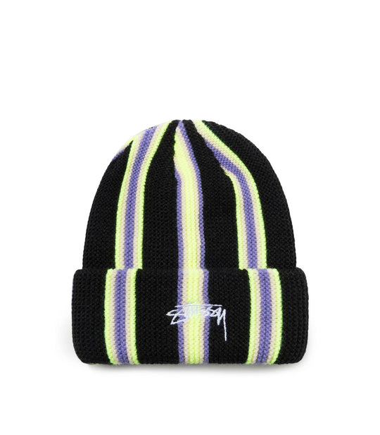 Vertical Stripe Cuff Beanie - Black