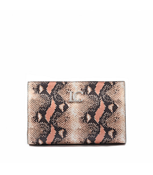 Ophelia Continental Clutch Leather Snake Printed - Pink Pink