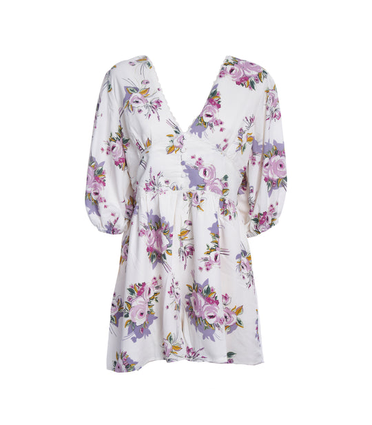 Ladies Playsuit - White Lilac Flower