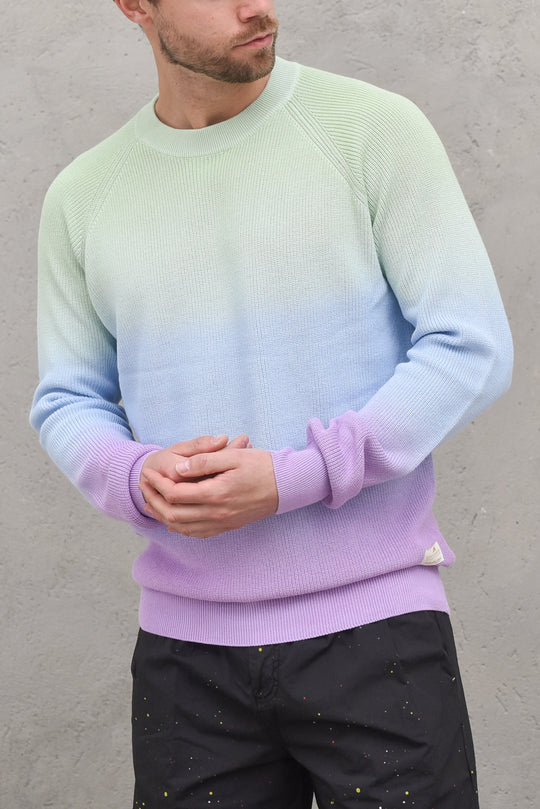 Dip-Dyed Crewneck Pull In Lightweight Rib Knit