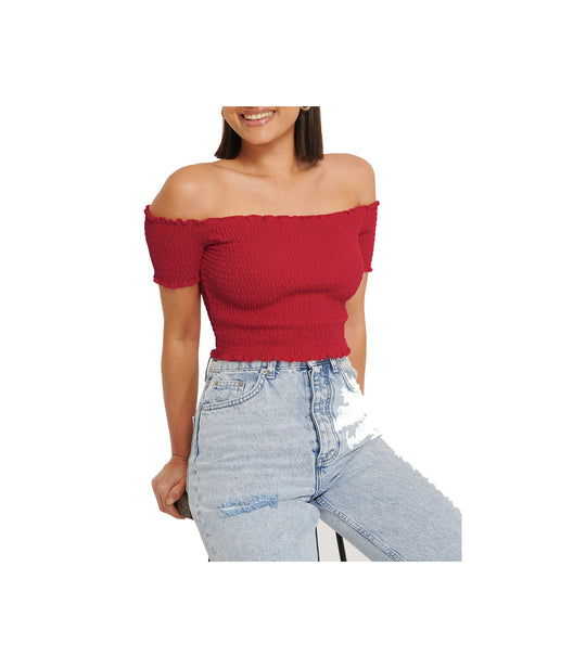 Off Shoulder Smock Top - Red
