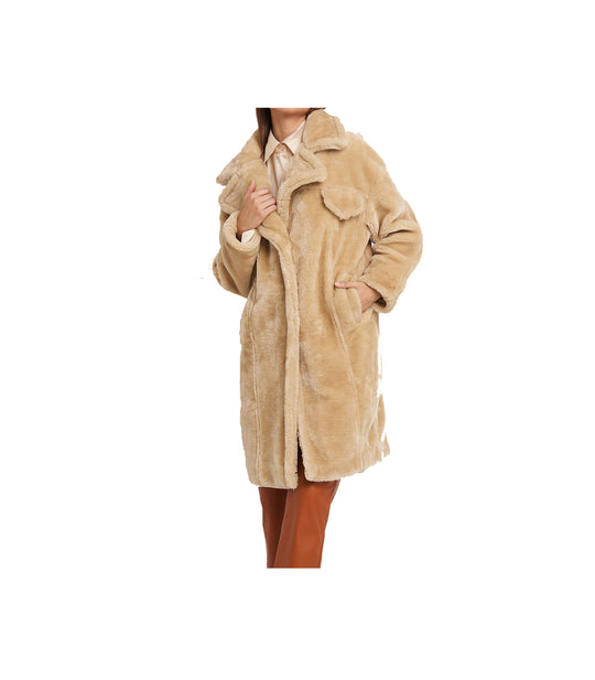 Long Teddy Fur Jacket - Beige