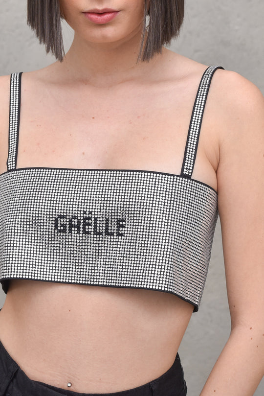 Top Gioiello In Raso Con Applicazioni - Nero