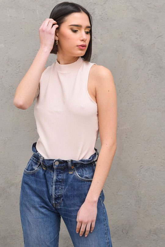 Ribbed Jersey Top - Dusty Pink
