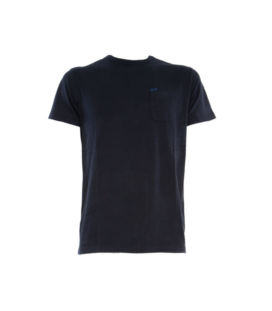 T-shirt Round Solid Pocket - Nero