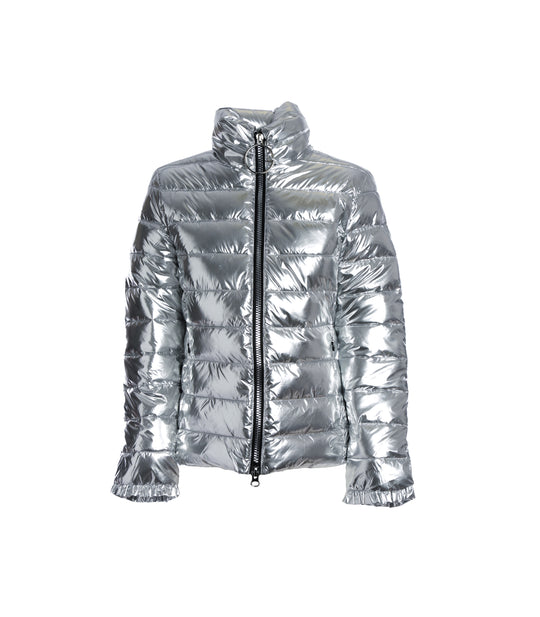 Piumino In Nylon Con Collo Arricciato + Tiraziplog - Argento