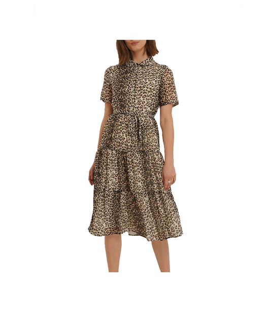 Ruffled Midi Tee Dress - Leopard