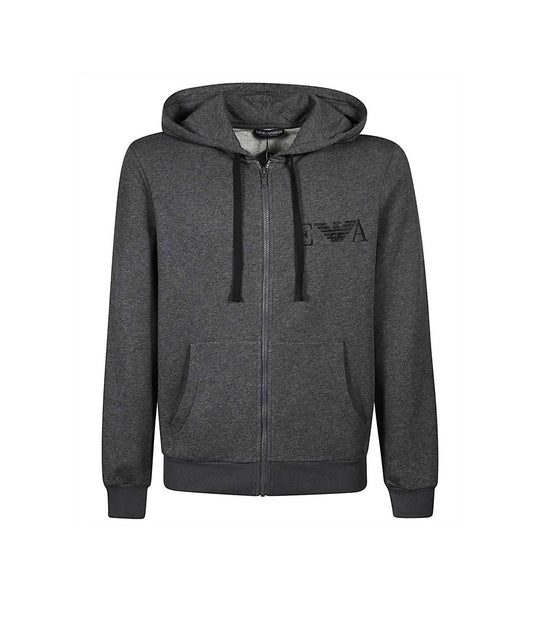 Hooded Sweater Long Sleeve With Zip - Grey Melange