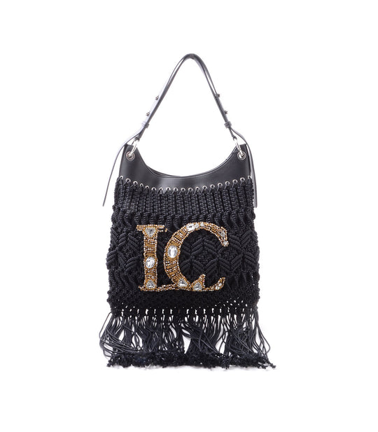 Crossroads Fringe Bag + Embroid Weaving Cotton - Black